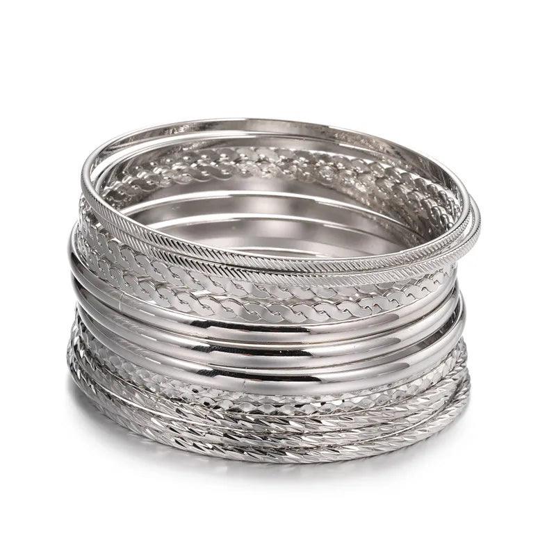 12 Pcs Textured Fashion Trendy bangles - SHExFAB