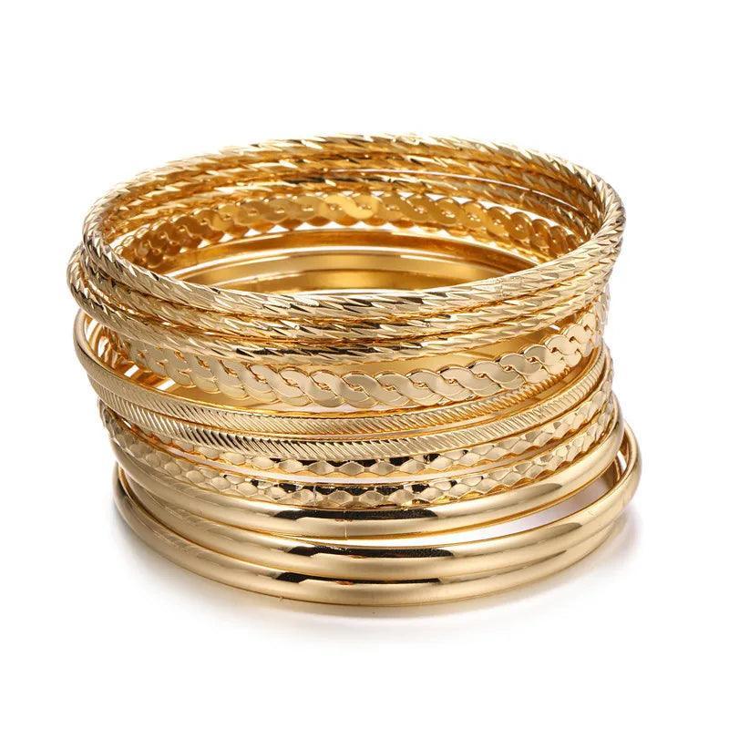 12 Pcs Textured Fashion Trendy bangles - SHExFAB