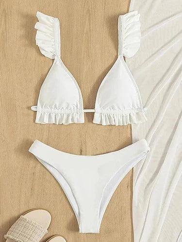 3 Piece White Bikini Set with Maxi Skirt - SHExFAB