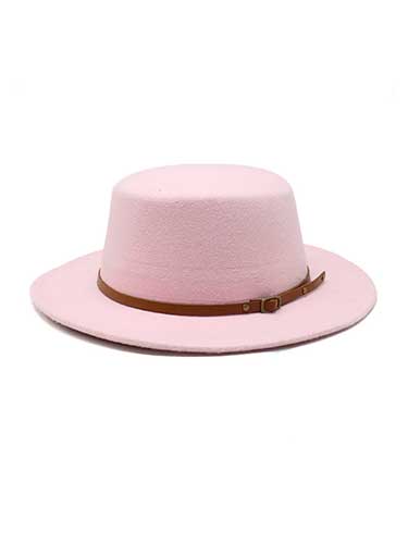 Belt Buckle Wool Felt Flat Top Hat - SHExFAB
