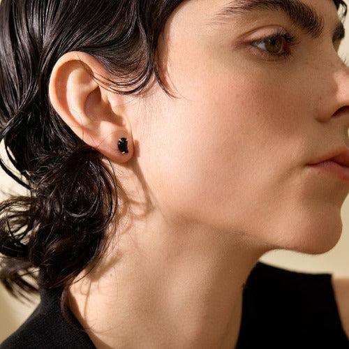 Black Opal Stone Stud Earrings