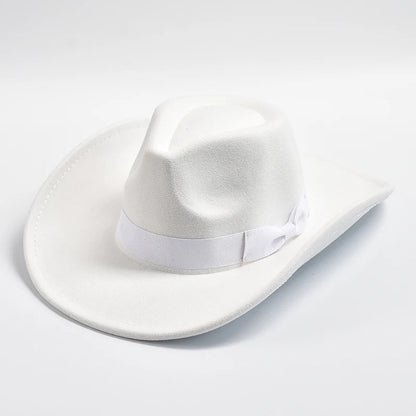 Bow Ribbon Curved Brim Cowboy Fedora Hat - SHExFAB