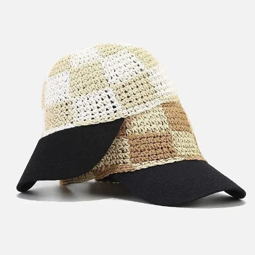Crochet Straw Plaid Baseball Hats - SHExFAB