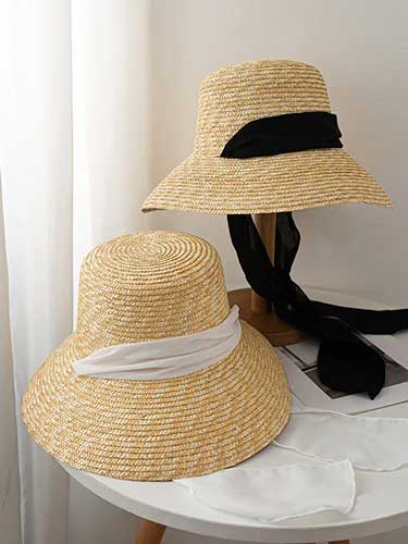 Elegant Wide Brim Long Ribbon Straw Hat - SHExFAB