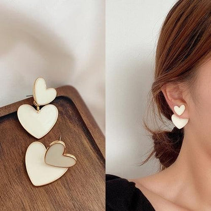 Enamel Double Heart Drop Earrings