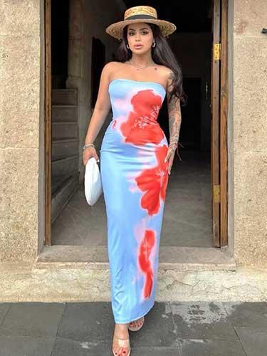 Floral Long Length Off Shoulder Bodycon Dress - SHExFAB