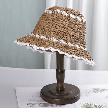 Flower Trim Bucket Straw Hat