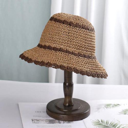 Flower Trim Bucket Straw Hat