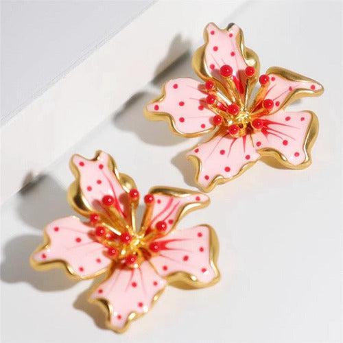 Full Bloom Pink Flower Earrings