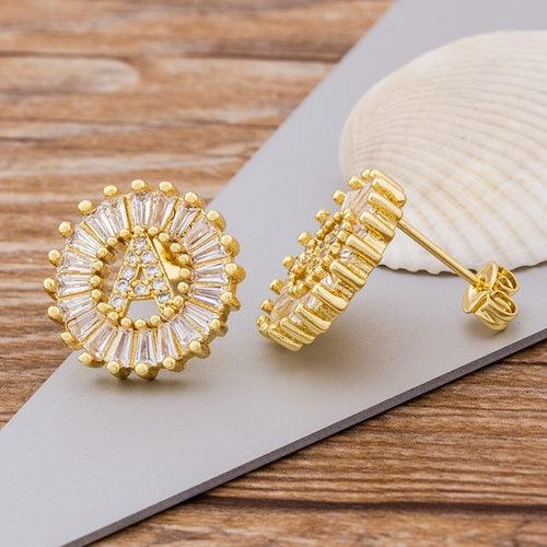 Gold / White / Rose Gold Initial Letter Stud Earrings