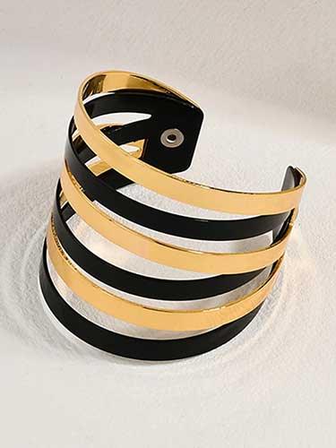 Gold and Black Metal Fashion Wide Cuff Bracelet - SHExFAB