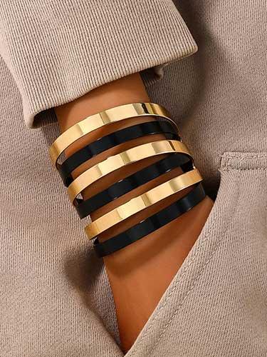 Gold and Black Metal Fashion Wide Cuff Bracelet - SHExFAB
