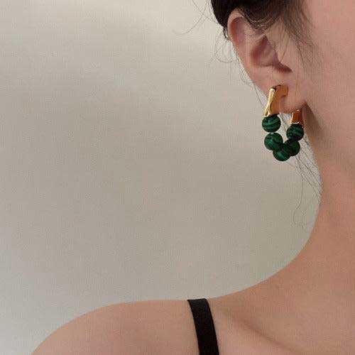 Green Beaded Stud Earrings