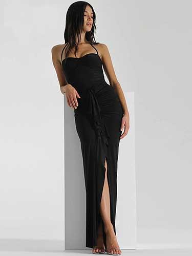 Halter Elegant Slit Maxi Dress - SHExFAB