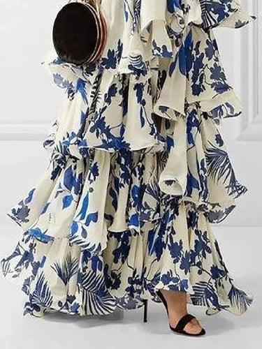 Halter Floral Ruffle Long Swing Dress - SHExFAB