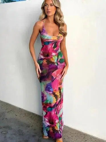 Halter Long Bodycon Floral Dress - SHExFAB