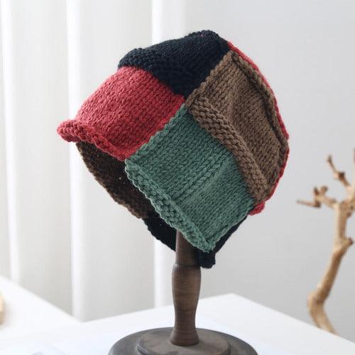Hand-Knitted Color Patch Stitching Skullies