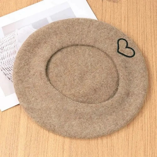 Heart Embroidered Wool Artist Hat - SHExFAB