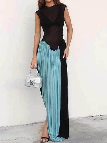 High Waist Floor Length Pleated Evening Dress - SHExFAB