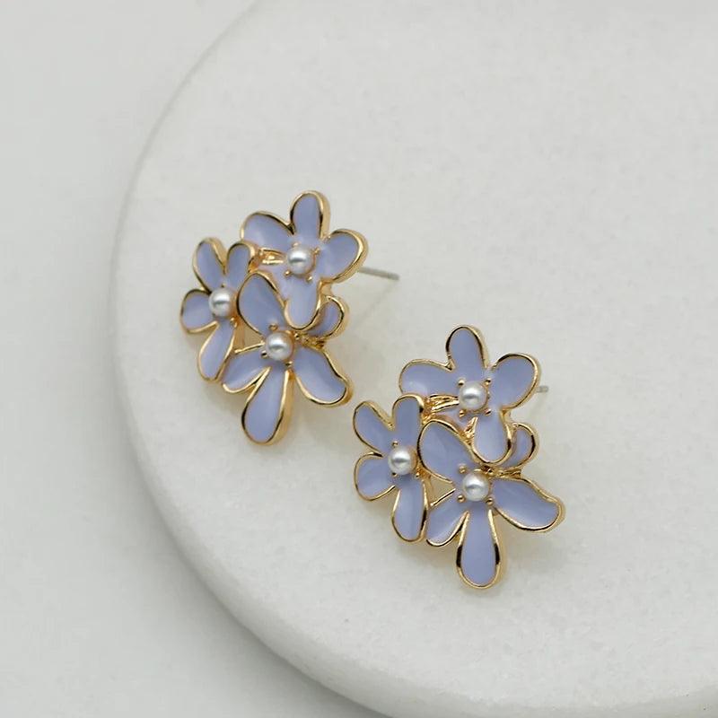 Imitation Pearl Petal Flower Stud Earrings - SHExFAB