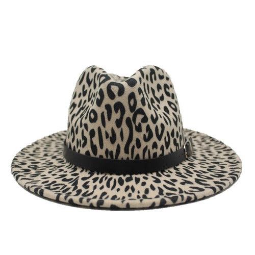 Leopard Grain Leather Fedora Hat