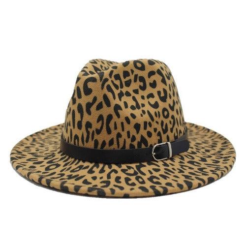Leopard Grain Leather Fedora Hat