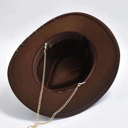 Metal Chain Curved Brim Fashion Cowboy Hat - SHExFAB
