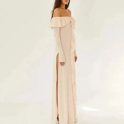 Off The Shoulder Long Sleeve Ruffle Maxi Dress - SHExFAB