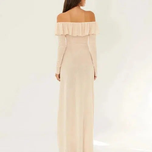 Off The Shoulder Long Sleeve Ruffle Maxi Dress - SHExFAB