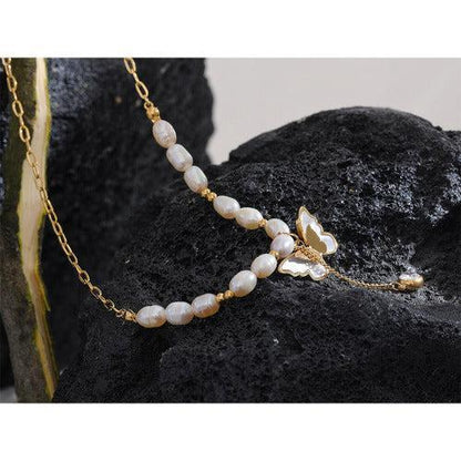 Pearl Chain Butterfly Pendant Necklace