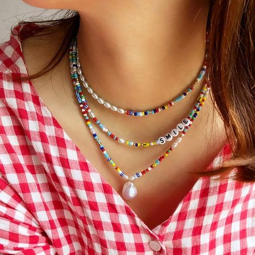 Pearl Letter Smile Collar Beaded Necklaces