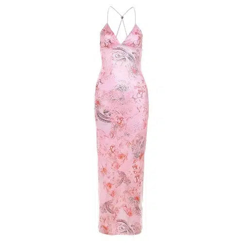 Pink Butterfly Backless Long Floral Dress - SHExFAB