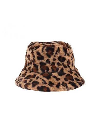 Plush Leopard Faux Fur Bucket Hat
