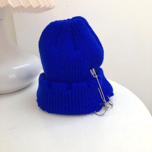 Punk Pins Ripped Knitted Beanie