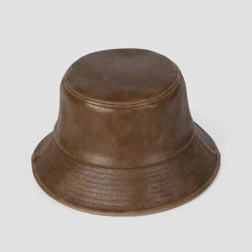 Retro Faux Leather Bucket Hat - SHExFAB
