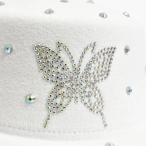 Rhinestone Butterfly Flat Top Fashion Dress Hat - SHExFAB