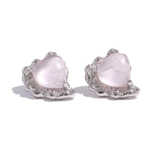 Rose Quartz Stone Stud Earrings