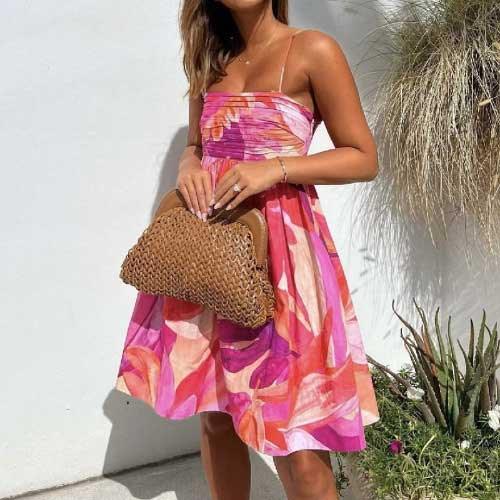 Ruched Collar Short Floral Dress