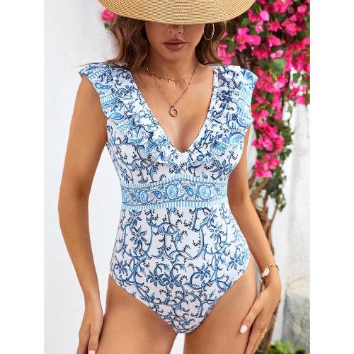 Ruffle Blue Floral Swimsuit