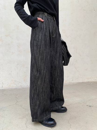 Black Denim Pockets High Waist Wide Leg Pants