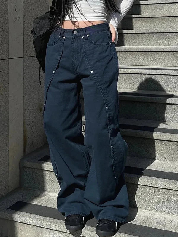 Low Waist Cut Out Pockets Baggy Denim Pants