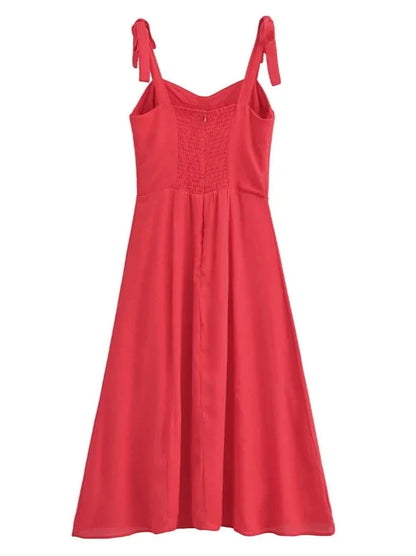 Bow Strap Empire Waist A-Line Red Cami Dress