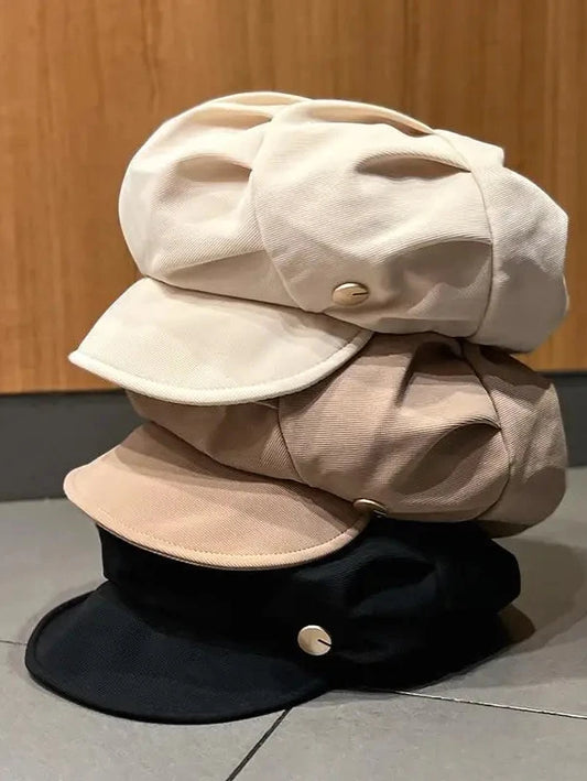 Adjustable Gold Pin Fold Octagonal Newsboy Hat