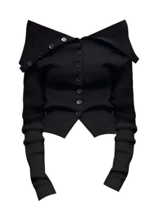 Black Knitted Short Button Front Cardigan