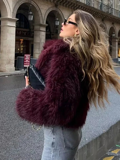 Turndown Collar Warm Thick Fluffy Short Faux Fur Coat