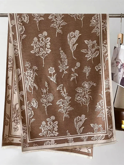 Floral Pattern Double Side Long Blanket Wrap Scarf