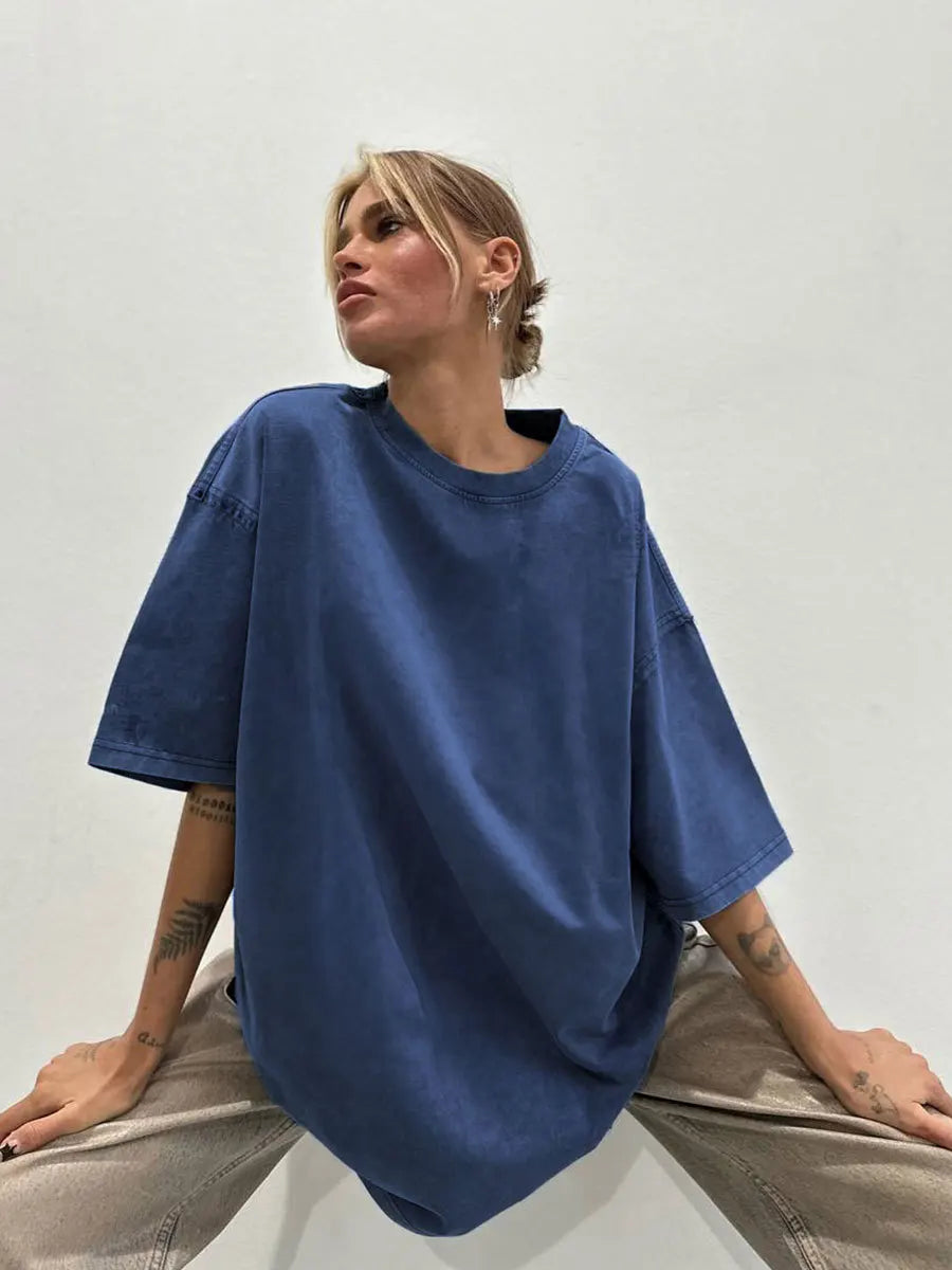 O-Neck Short Sleeve Oversized Cotton Tee Shirt