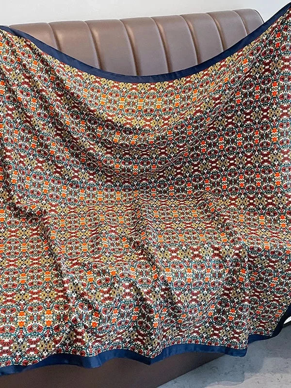 Twill Silk Flower Pattern Large Square Wrap Scarf