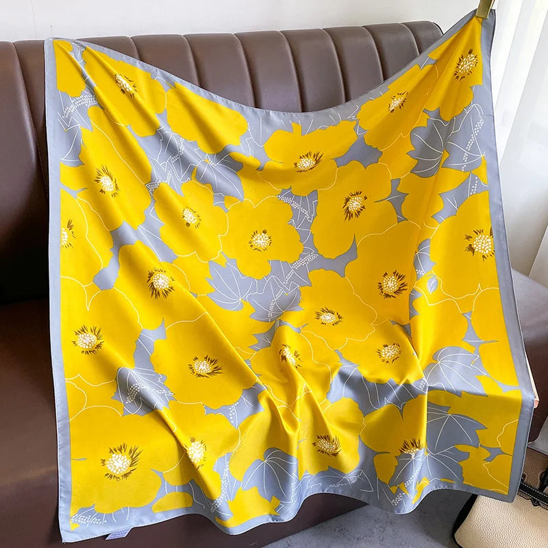 Extra Large Light Twill Silk Big Floral Square Scarf