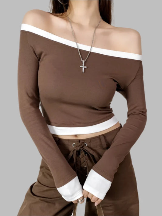 Off The Shoulder Long Sleeve Cotton Crop Top